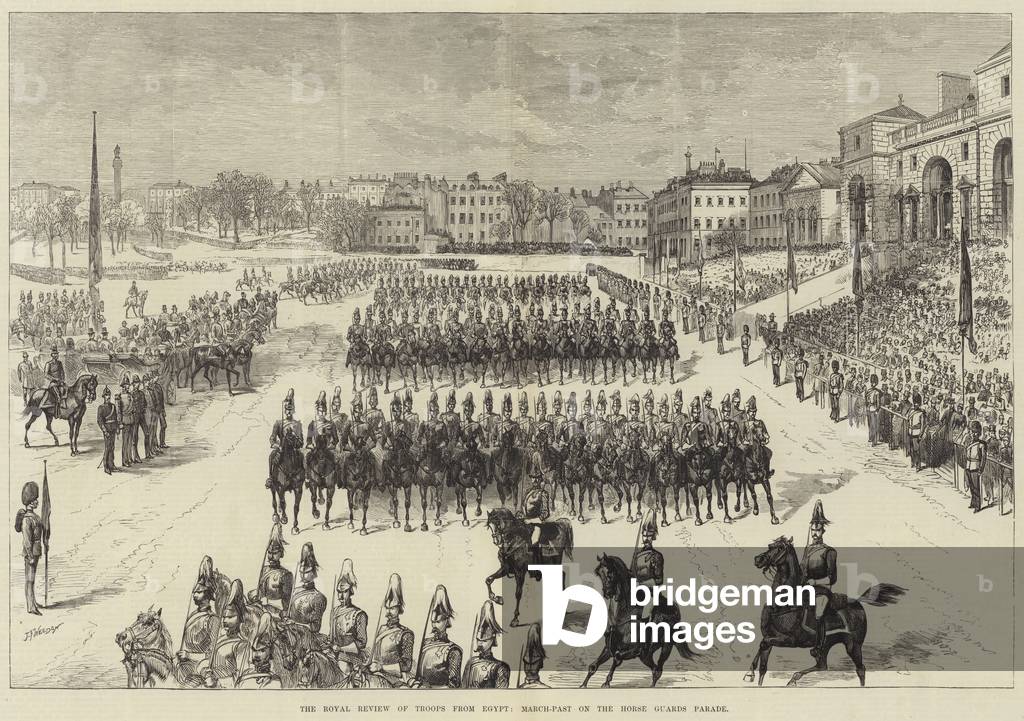 The Royal Review of Troops from Egypt, March-Past on the Horse Guards Parade (engraving)