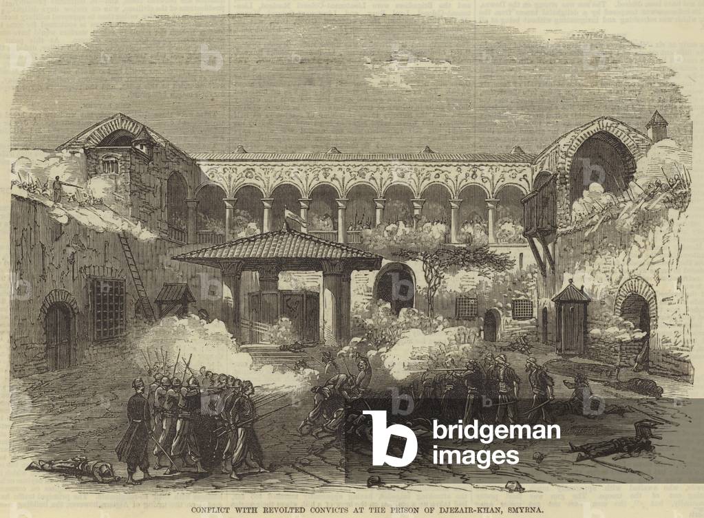 Conflict with Revolted Convicts at the Prison of Djezair-Khan, Smyrna (engraving)