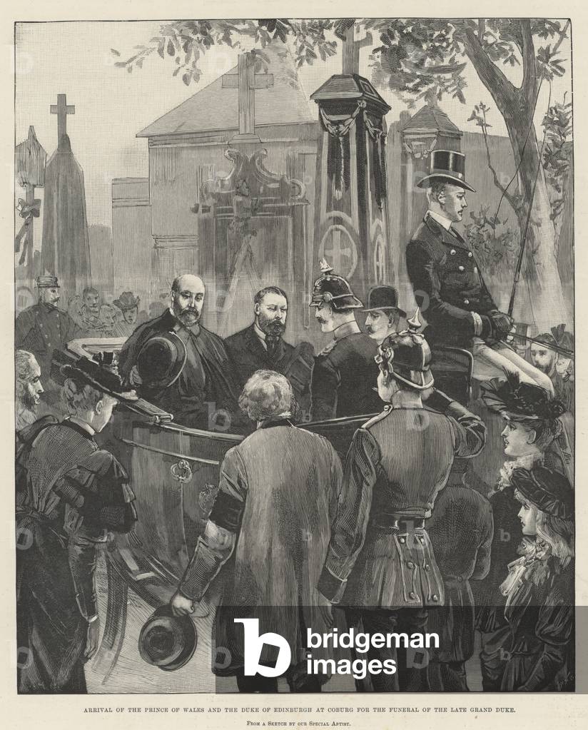 Arrival of the Prince of Wales and the Duke of Edinburgh at Coburg for the Funeral of the late Grand Duke (engraving)