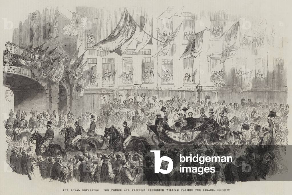 The Royal Departure, the Prince and Princess Frederick William passing the Strand (engraving)