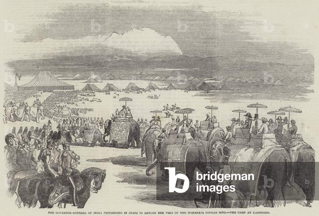 The Governor-General of India proceeding in State to return the Visit of the Maharaja Goolab Sing, the Camp at Kashmeer (engraving)