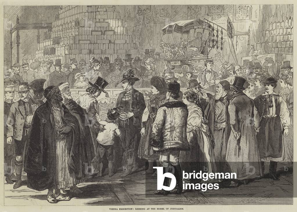 Vienna Exhibition, looking at the Model of Jerusalem (engraving)