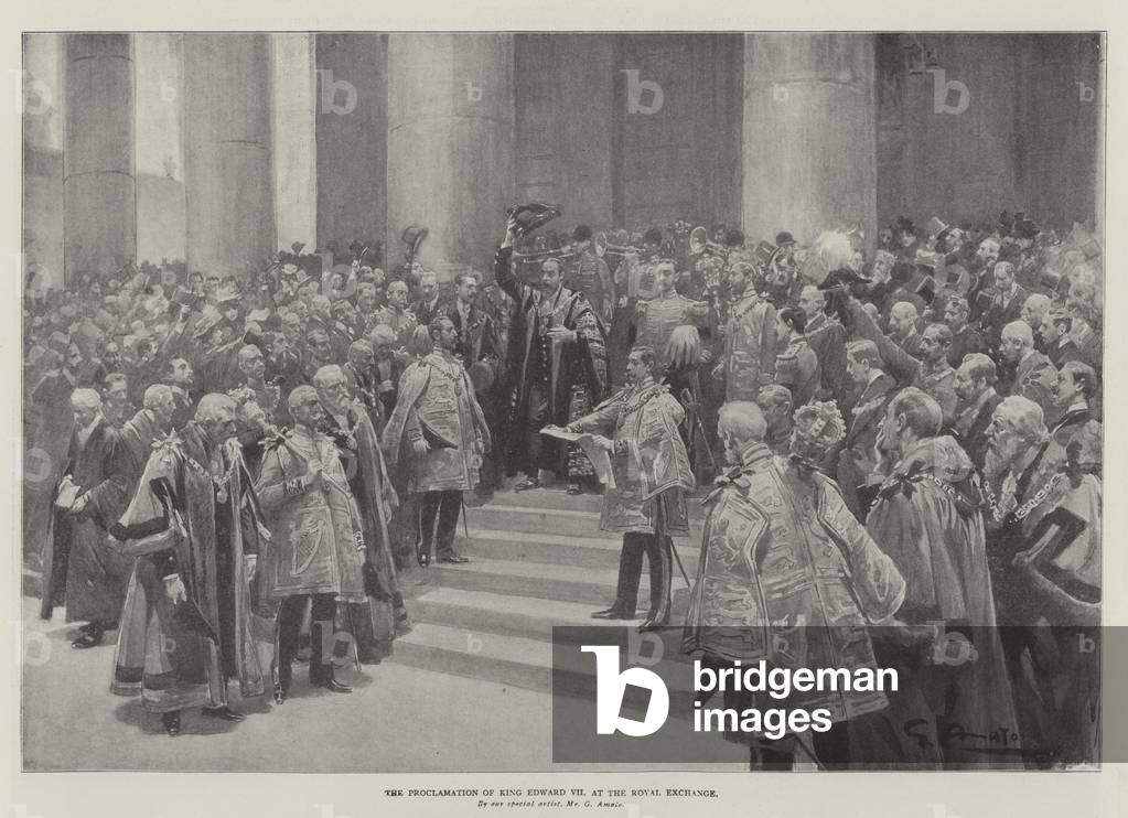 The Proclamation of King Edward VII, at the Royal Exchange (litho)