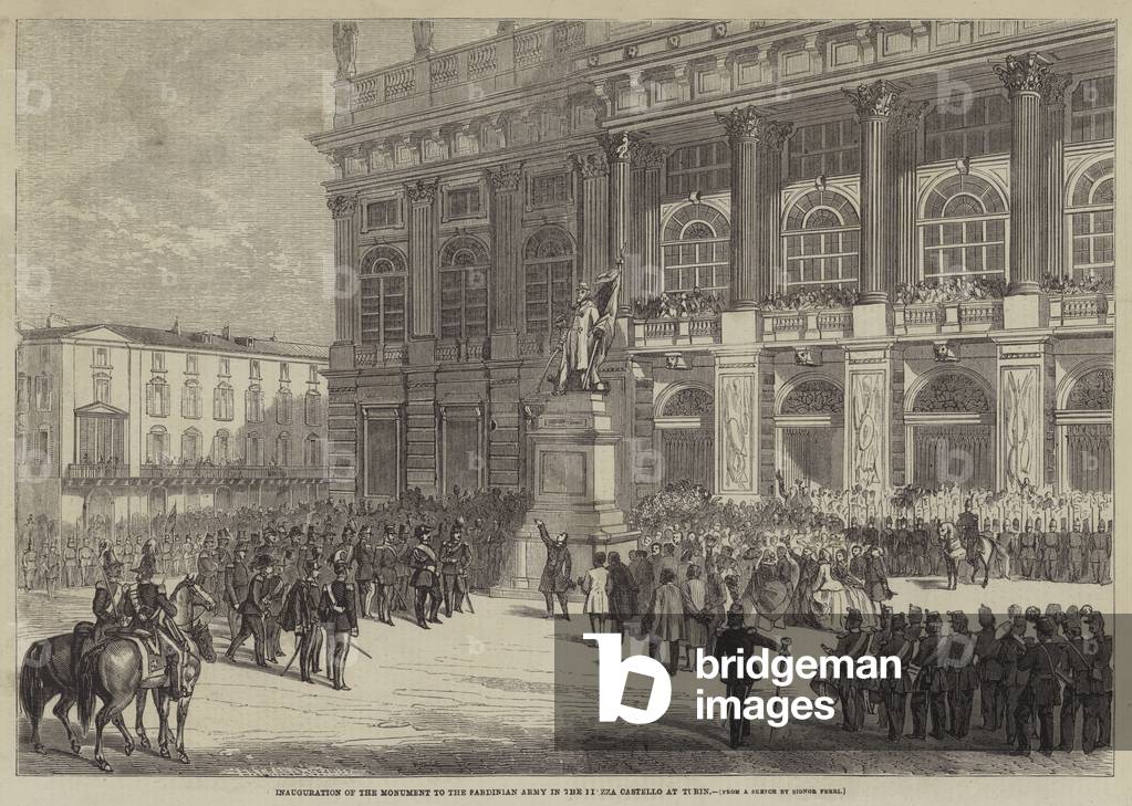 Inauguration of the Monument to the Sardinian Army in the Piazza Castello at Turin (engraving)