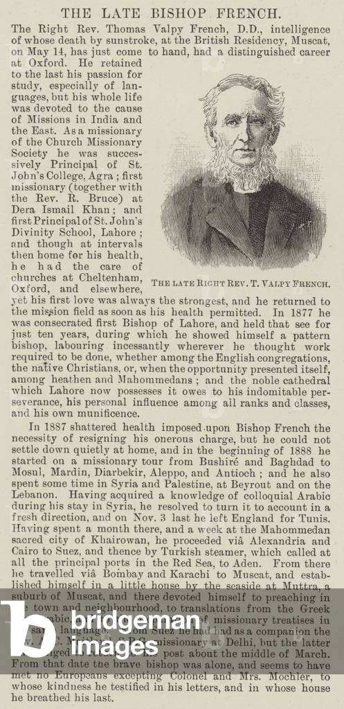 The late Right Reverend T Valpy French (engraving)