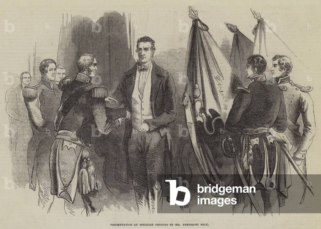 Presentation of Mexican Colours to Mr President Polk (engraving)