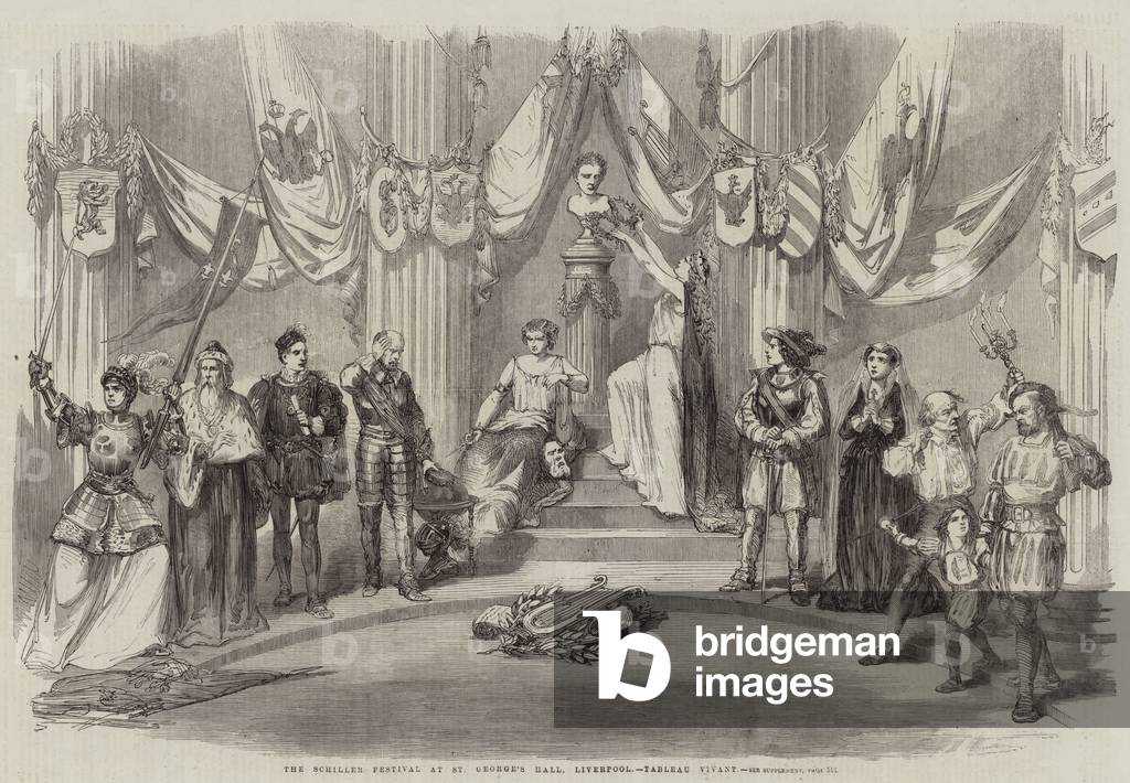 The Schiller Festival at St George's Hall, Liverpool, Tableau Vivant (engraving)