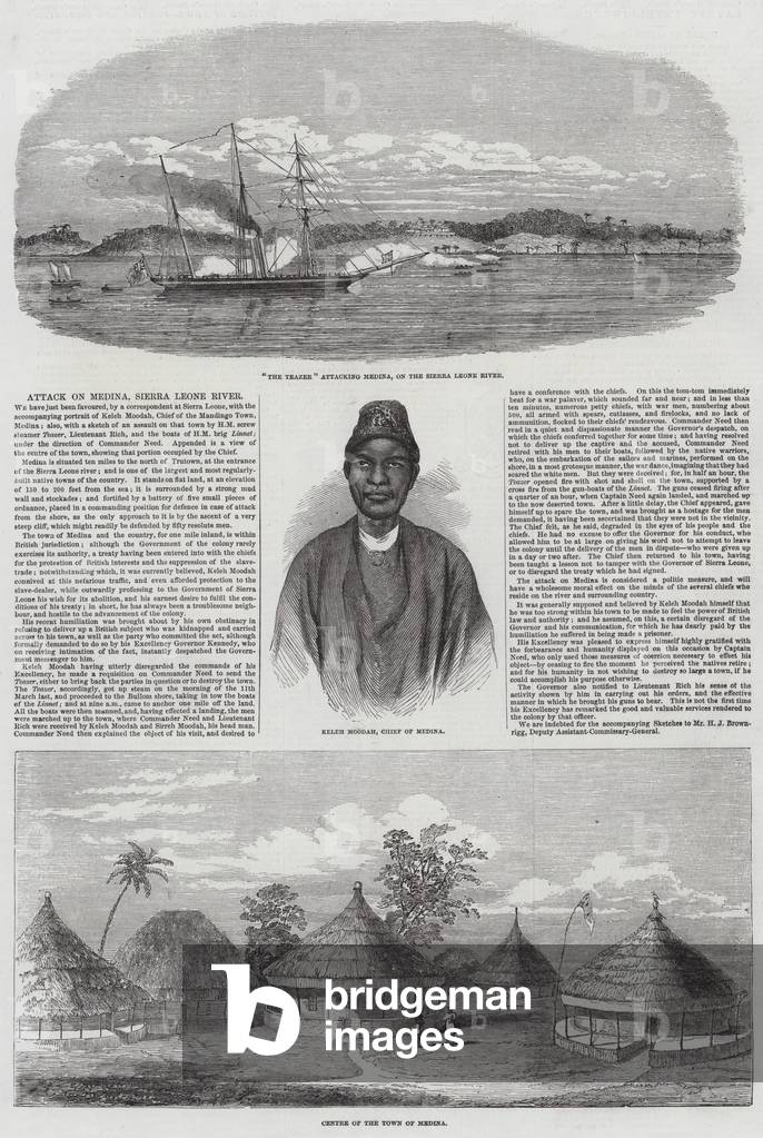 Attack on Medina, Sierra Leone River (engraving)