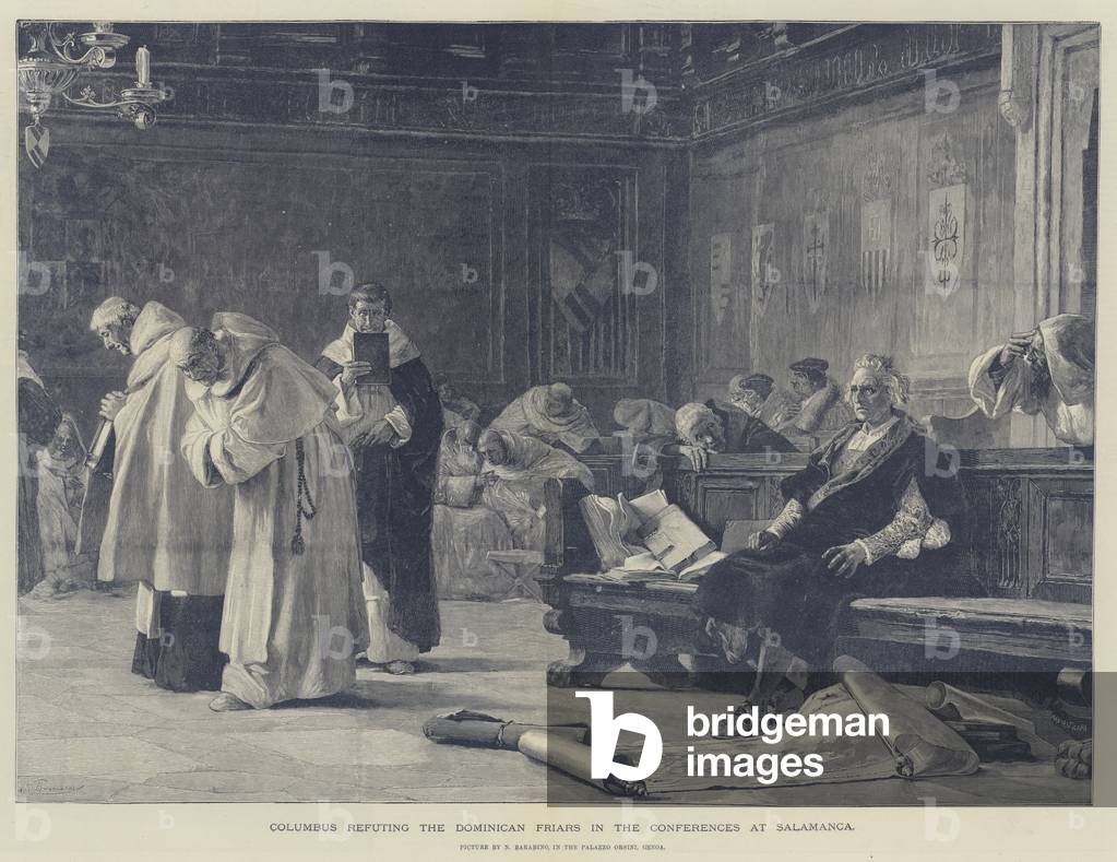 Columbus refuting the Dominican Friars in the Conferences at Salamanca (engraving)