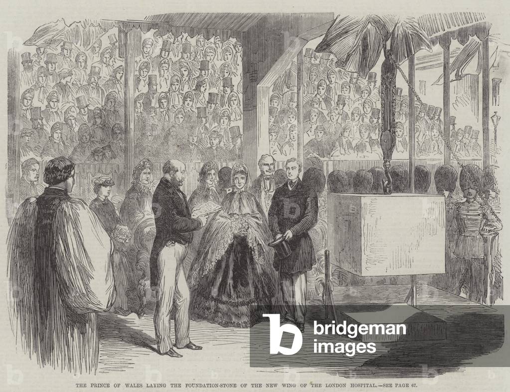 The Prince of Wales laying the Foundation-Stone of the New Wing of the London Hospital (engraving)
