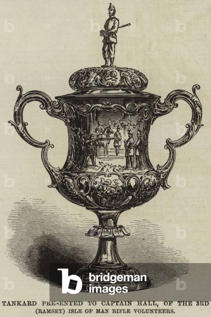 Tankard presented to Captain Hall, of the 3rd (Ramsey) Isle of Man Rifle Volunteers (engraving)