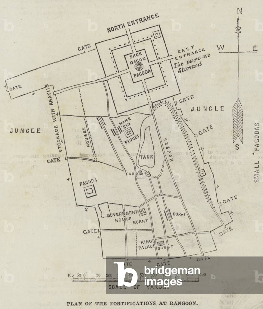 Plan of the Fortifications at Rangoon (engraving)