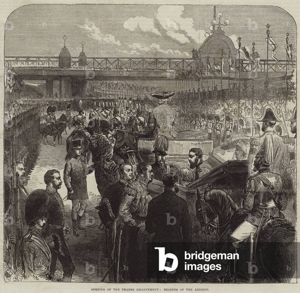 Opening of the Thames Embankment, reading of the Address (engraving)