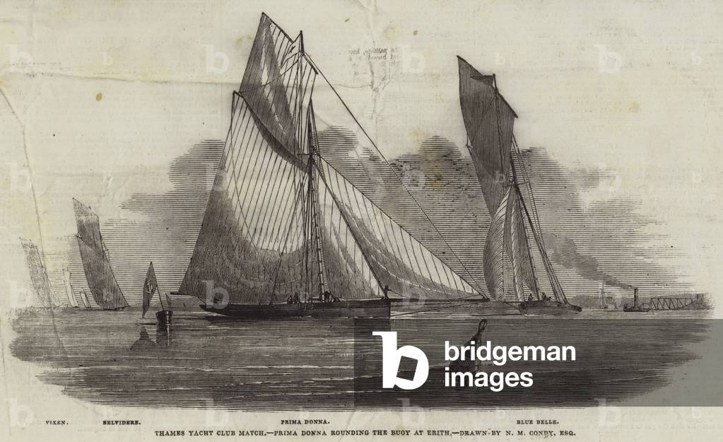 Thames Yacht Club Match, Prima Donna rounding the Buoy at Erith (engraving)