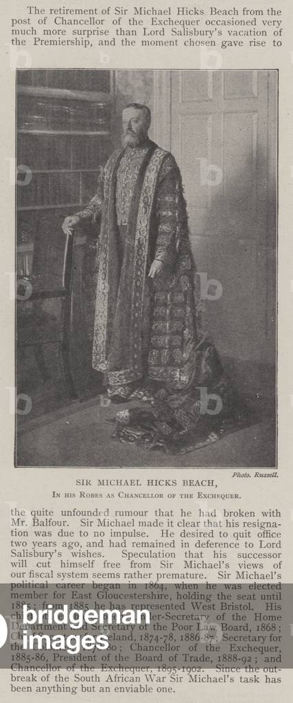 Sir Michael Hicks Beach, in his Robes as Chancellor of the Exchequer (b/w photo)