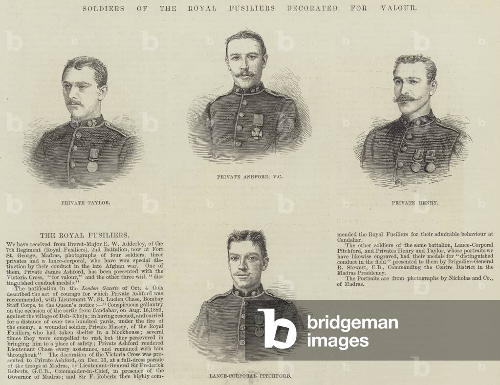 Soldiers of the Royal Fusiliers decorated for Valour (engraving)