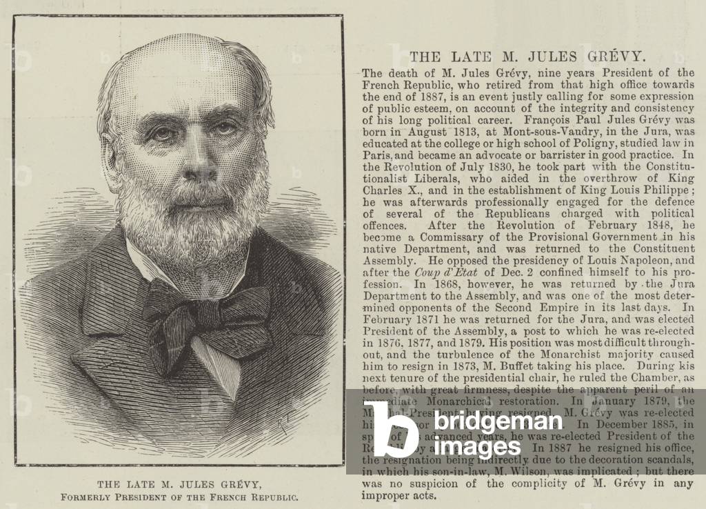 The late M Jules Grevy, Formerly President of the French Republic (engraving)