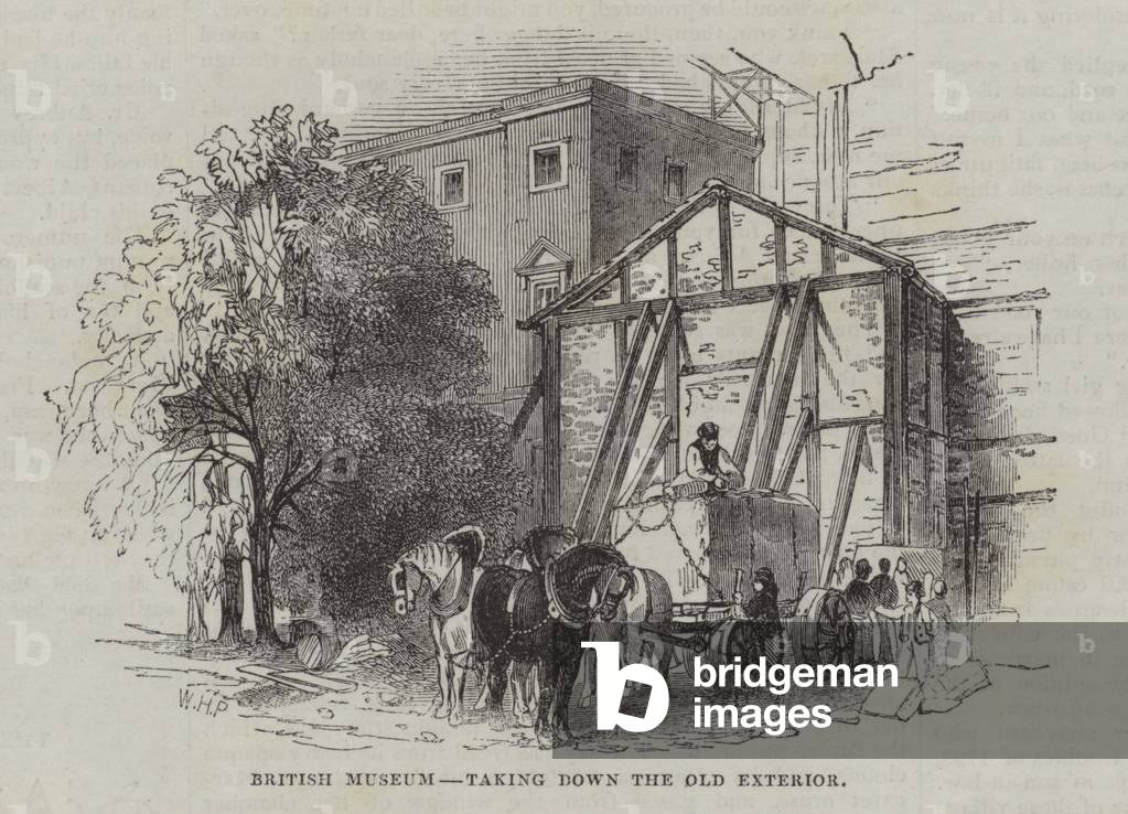British Museum, London, taking down the old exterior (engraving)