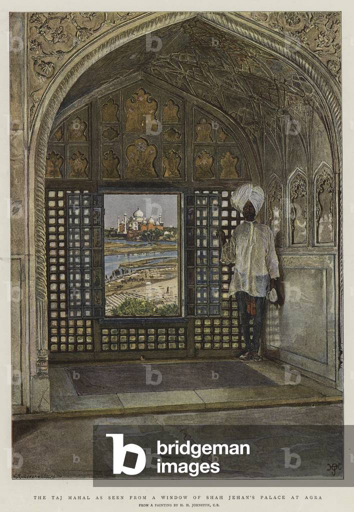 The Taj Mahal as seen from a Window of Shah Jehan's Palace at Agra (colour litho)
