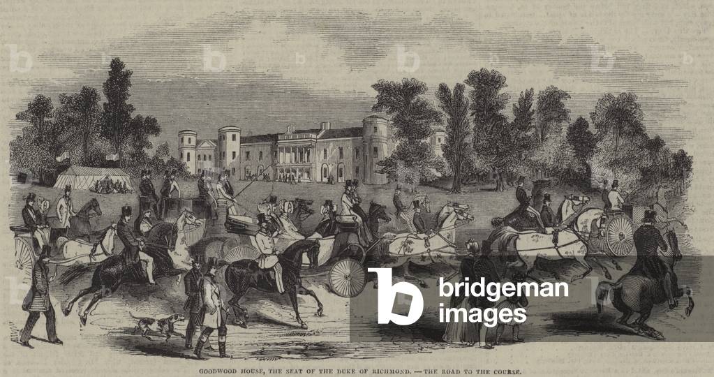 Goodwood House, The Seat Of The Duke Of Richmond, the road to the racing course (engraving)