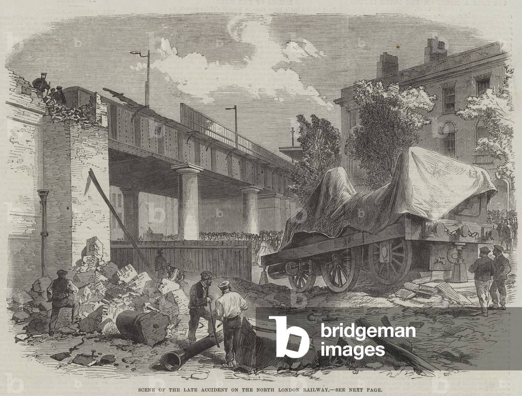 Scene of the late Accident on the North London Railway (engraving)