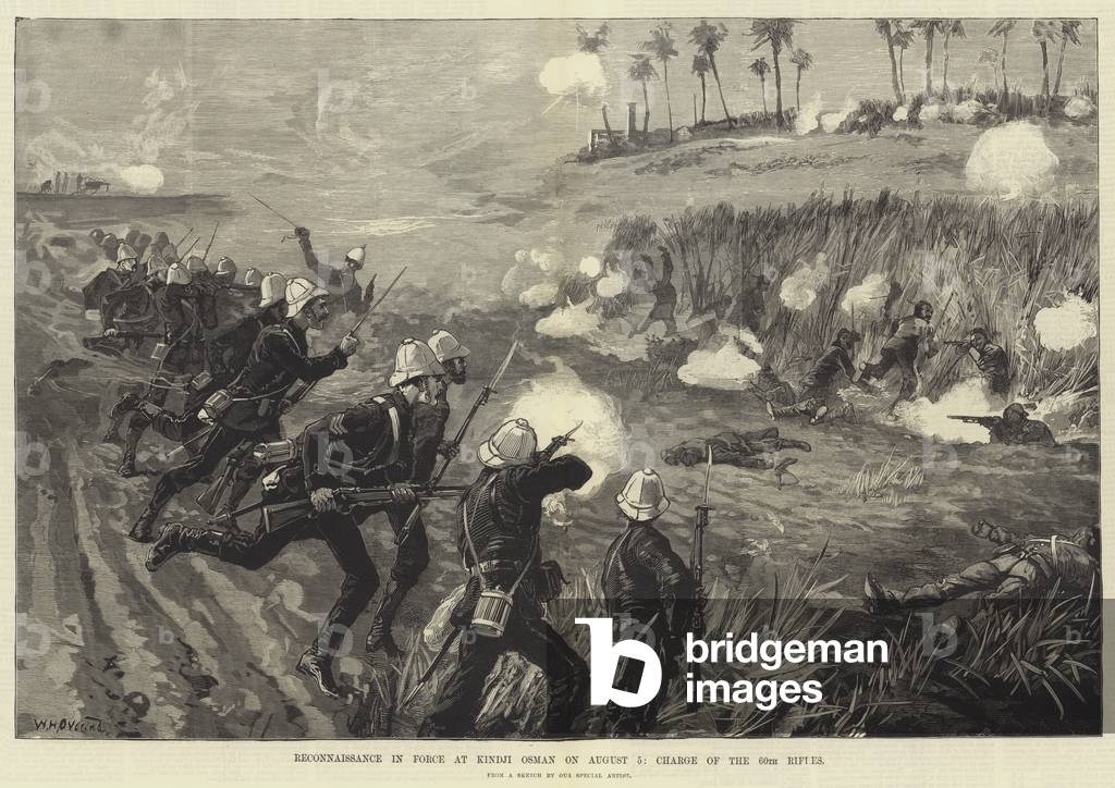 Reconnaissance in Force at Kindji Osman on 5 August, Charge of the 60th Rifles (engraving)