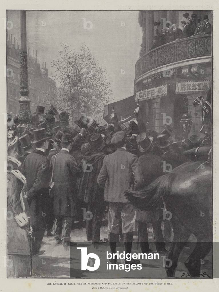 Mr Kruger in Paris, the Ex-President and Dr Leyds on the Balcony of the Hotel Scribe (litho)