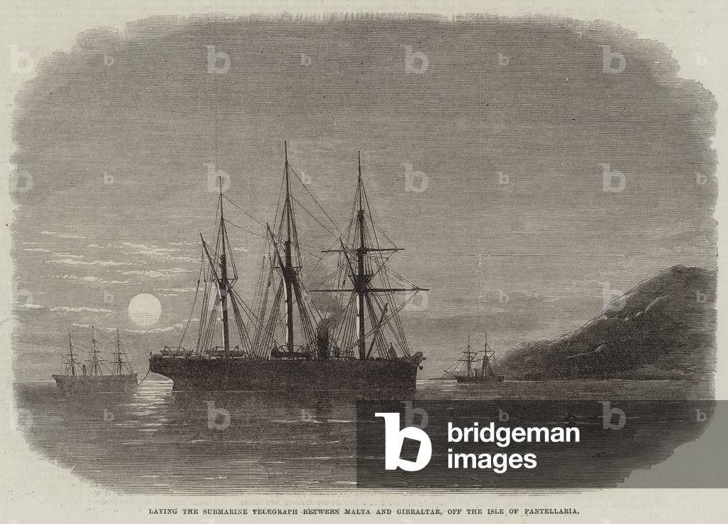 Laying the Submarine Telegraph between Malta and Gibraltar, off the Isle of Pantellaria (engraving)