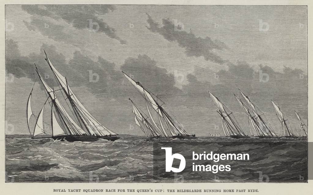 Royal Yacht Squadron Race for the Queen's Cup, the Hildegarde running Home past Ryde (engraving)