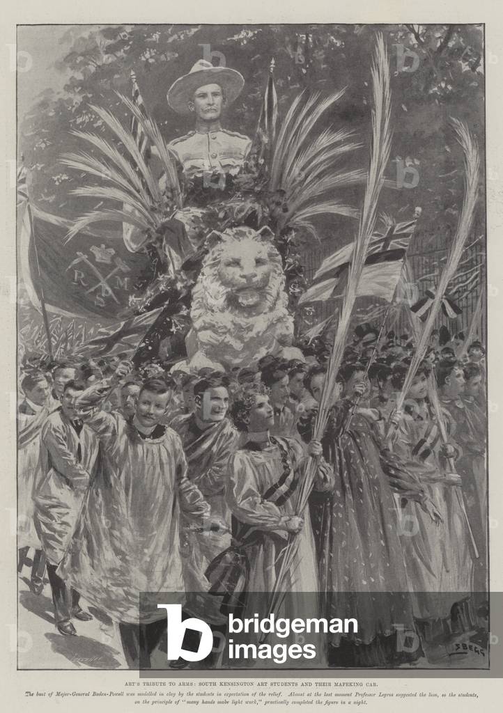 Art's Tribute to Arms, South Kensington Art Students and their Mafeking Car (engraving)