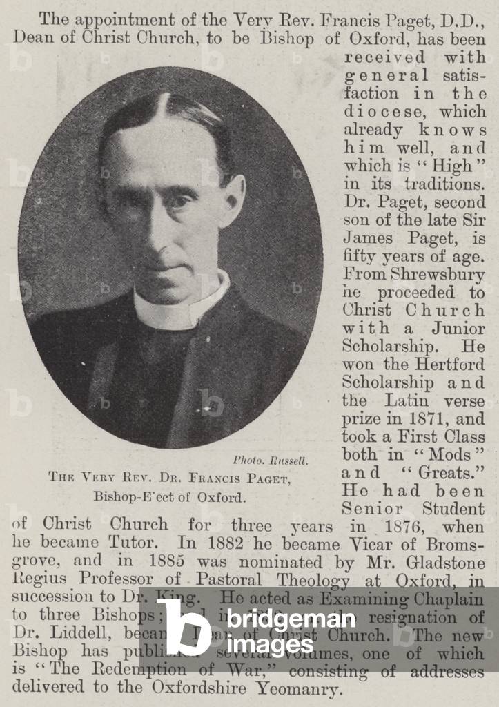 The Very Reverend Dr Francis Paget, Bishop-Elect of Oxford (b/w photo)