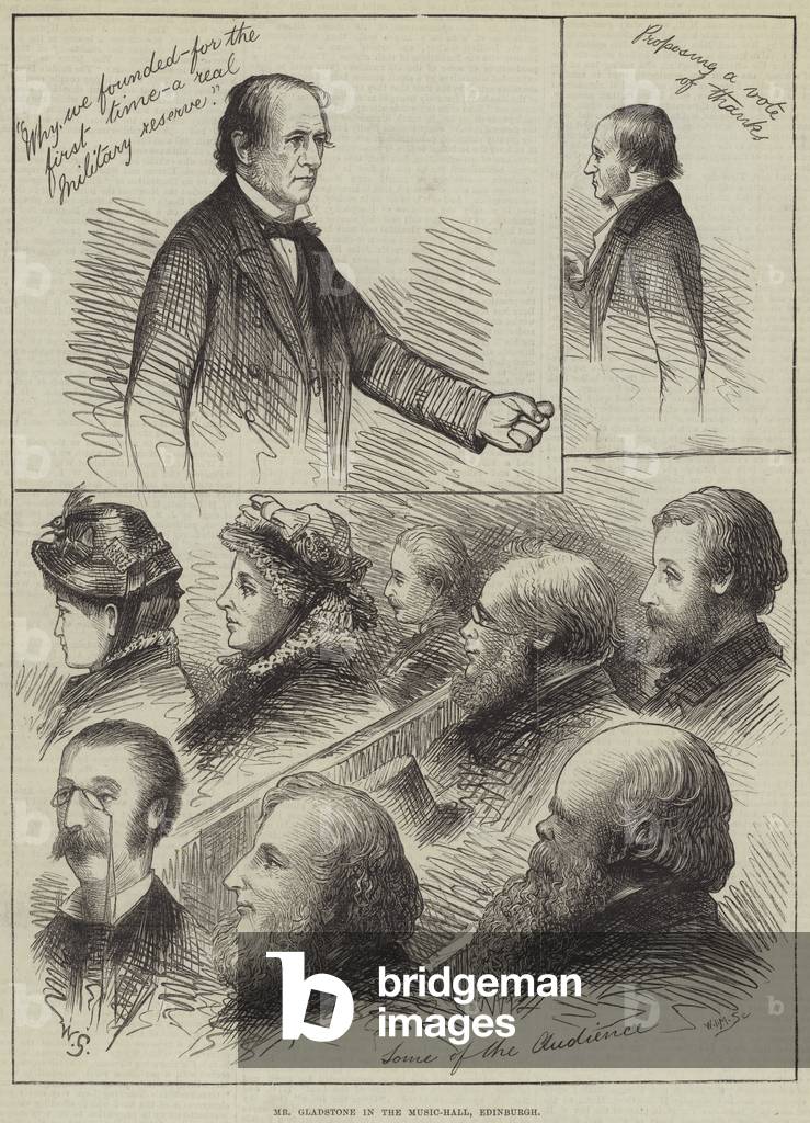 Mr Gladstone in the Music-Hall, Edinburgh (engraving)