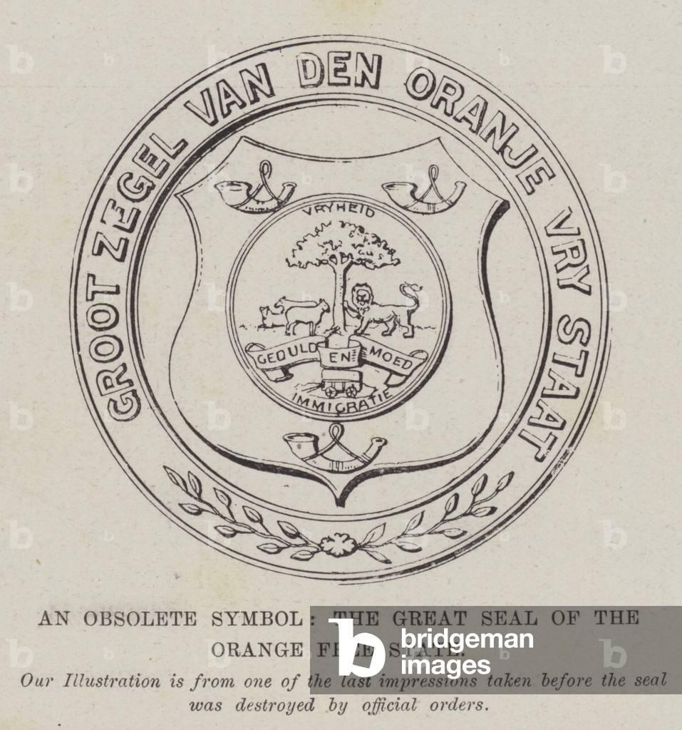 An Obsolete Symbol, the Great Seal of the Orange Free State (engraving)