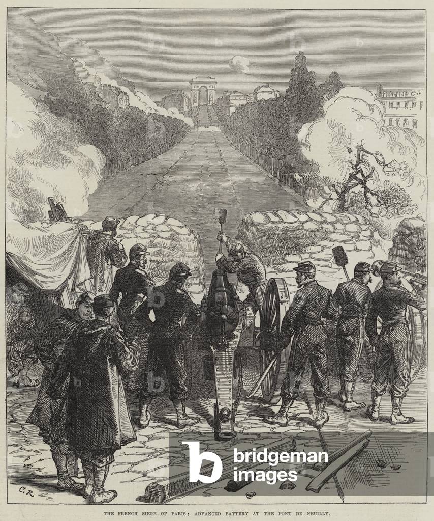 The French Siege of Paris, Advanced Battery at the Pont de Neuilly (engraving)
