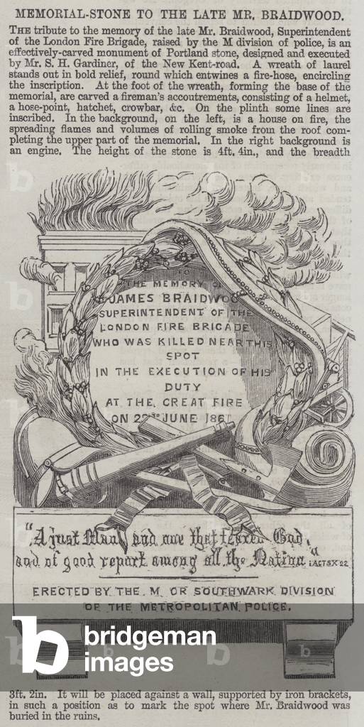 Memorial-Stone to the late Mr Braidwood (engraving)