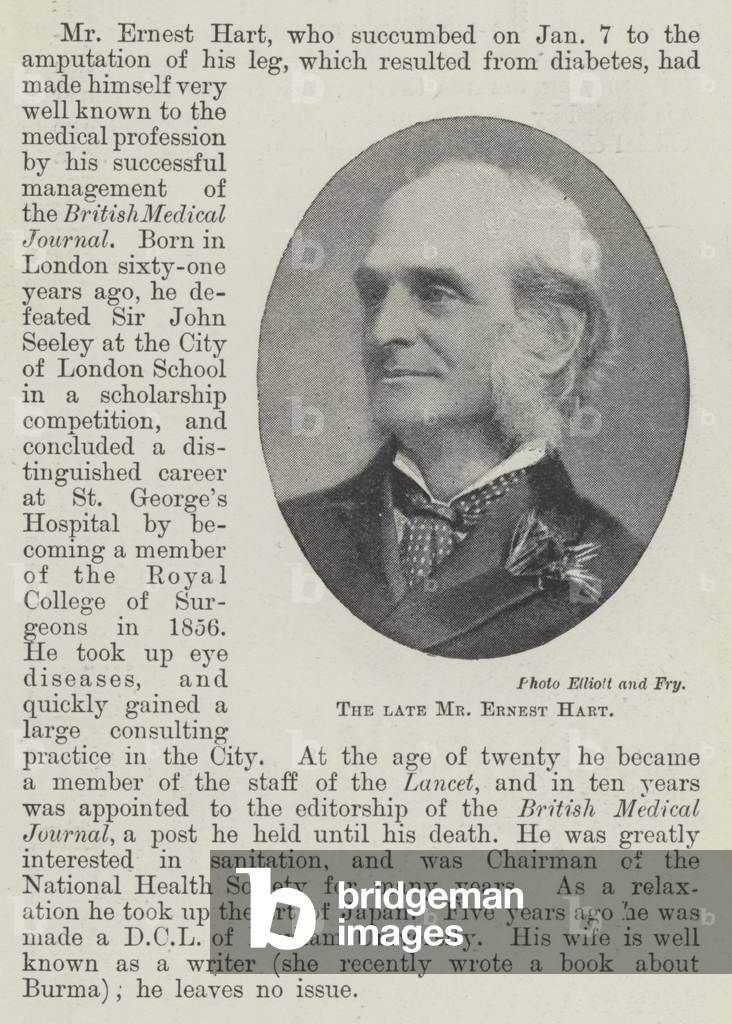 The late Mr Ernest Hart (b/w photo)