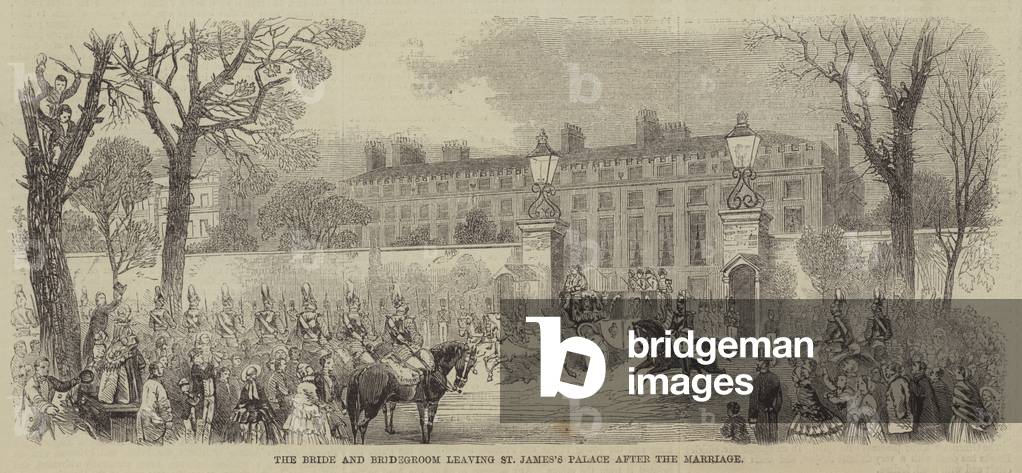 The Bride and Bridegroom leaving St James's Palace after the Marriage (engraving)