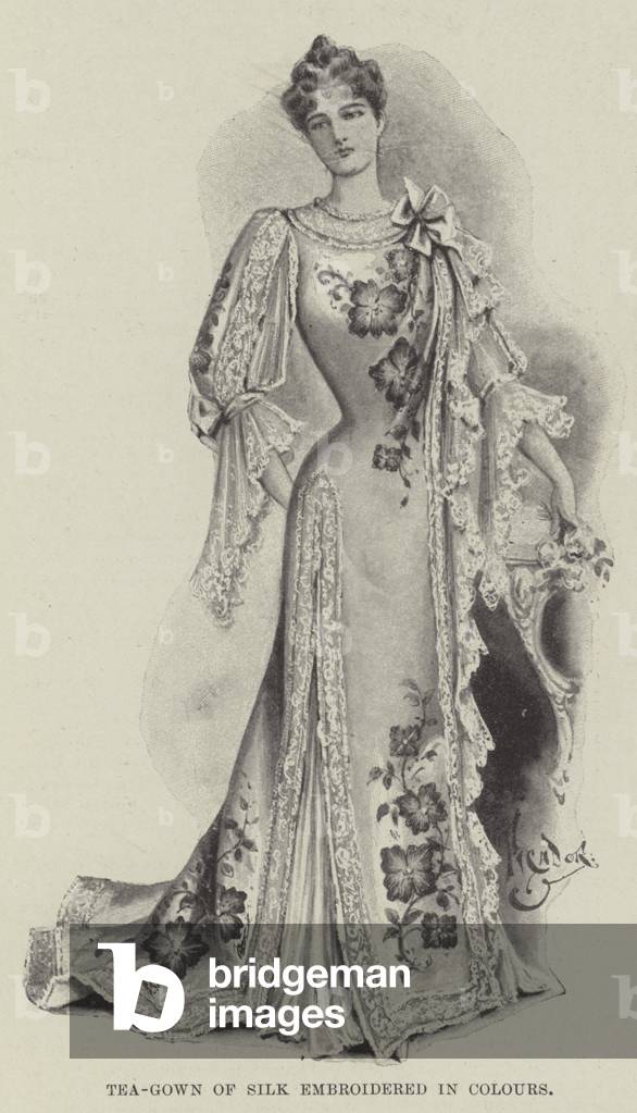Tea-Gown of Silk embroidered in Colours (litho)