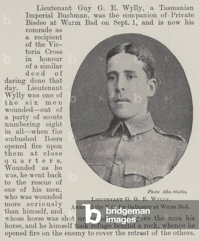 Lieutenant G G E Wylly, awarded the VC for Gallantry at Warm Bad (b/w photo)