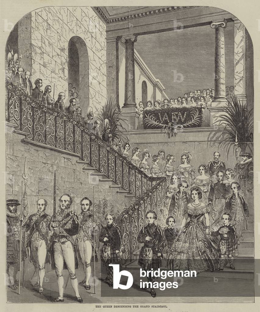 The Queen descending the Grand Staircase (engraving)