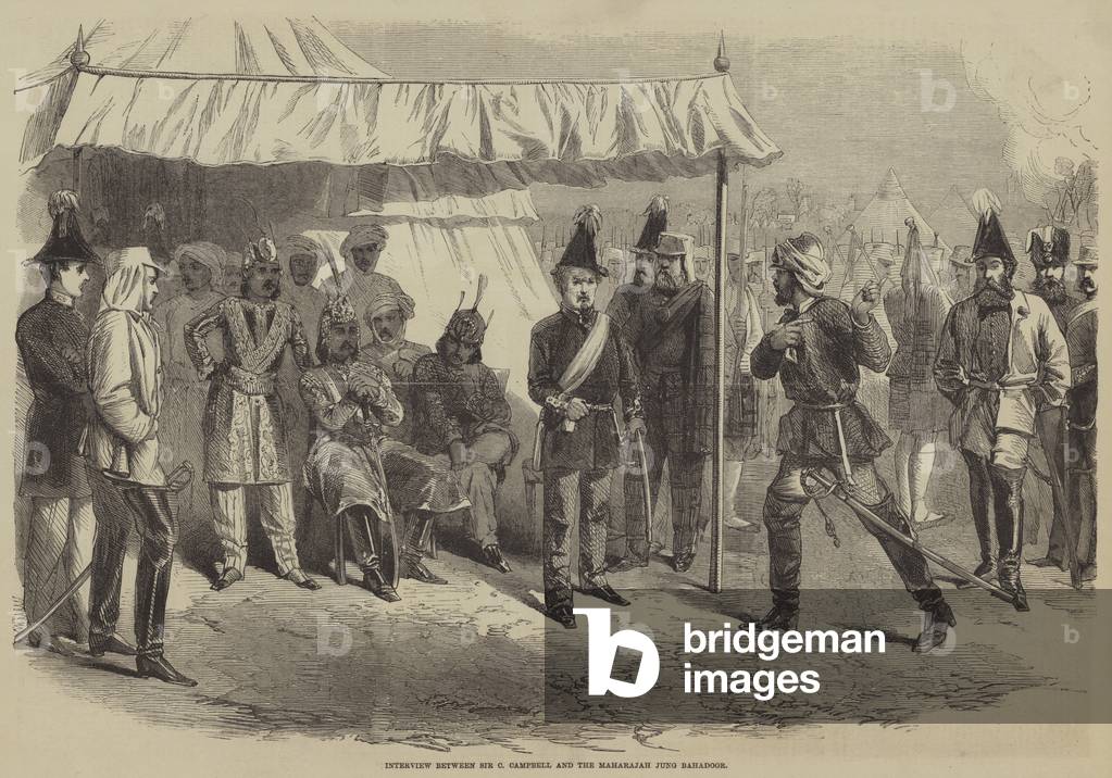 Interview between Sir C Campbell and the Maharajah Jung Bahadoor (engraving)