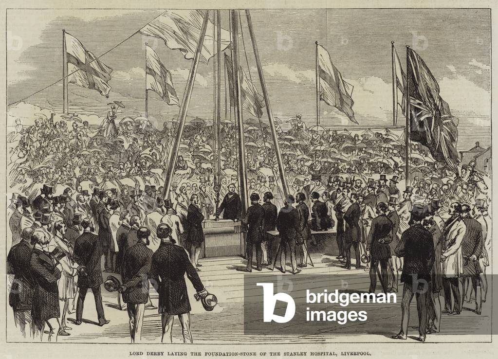 Lord Derby laying the Foundation-Stone of the Stanley Hospital, Liverpool (engraving)