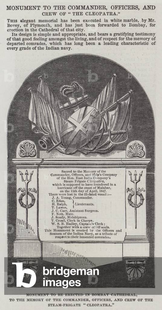 Monument to be erected in Bombay Cathedral, to the Memory of the Commander, Officers, and Crew of the Steam-Frigate 