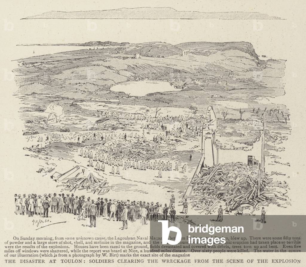 The Disaster at Toulon, Soldiers clearing the Wreckage from the Scene of the Explosion (engraving)