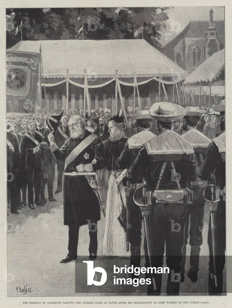 The Marquis of Salisbury leaving the College Close at Dover after his Installation as Lord Warden of the Cinque Ports (engraving)