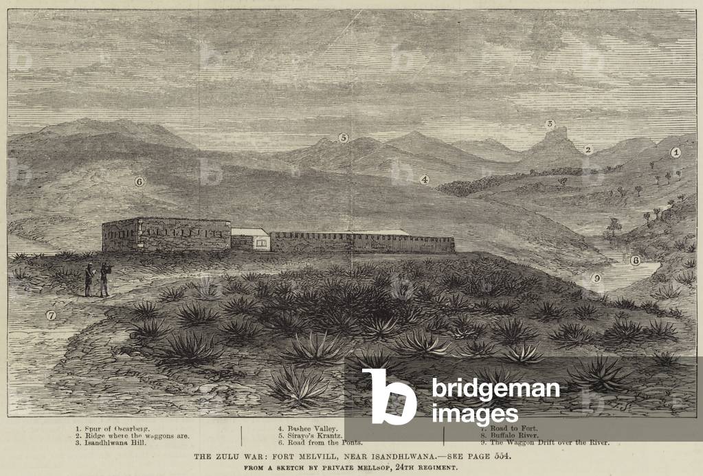 The Zulu War, Fort Melvill, near Isandhlwana (engraving)