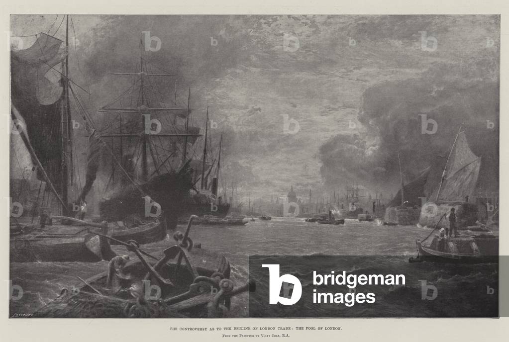 The Controversy as to the Decline of London Trade, the Pool of London (litho)