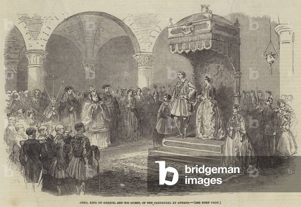 Otho, King of Greece, and his Queen, in the Cathedral at Athens (engraving)