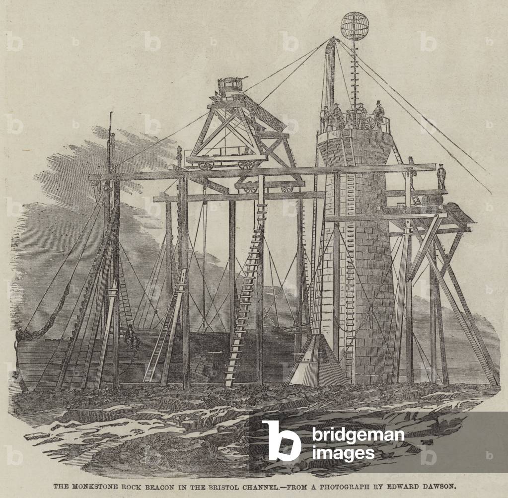 The Monkstone Rock Beacon in the Bristol Channel (engraving)