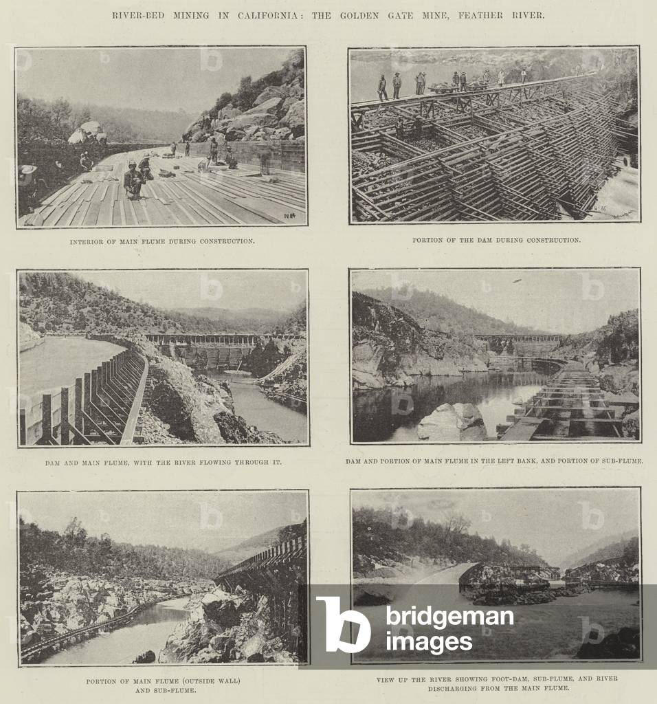 River-Bed Mining in California, the Golden Gate Mine, Feather River (b/w photo)